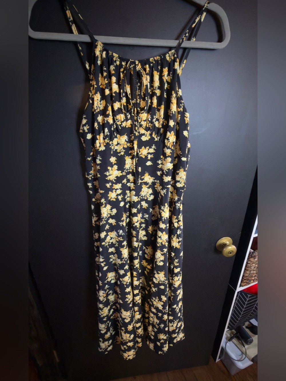Black Floral Maxi Dress with Yellow Blossoms